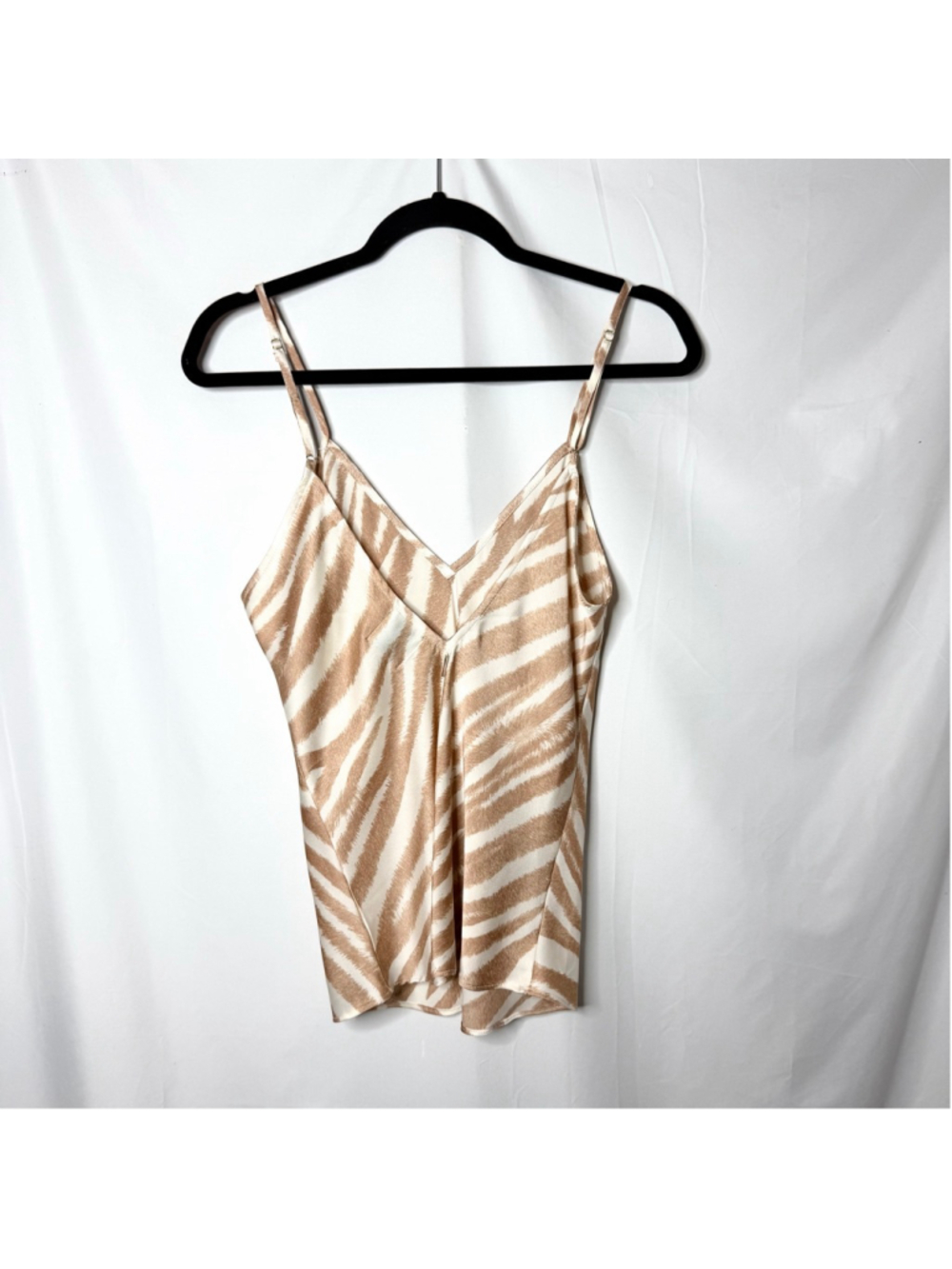 MISA Los Angeles Cream Brown Zebra Print V Neck Tank Camisole XS